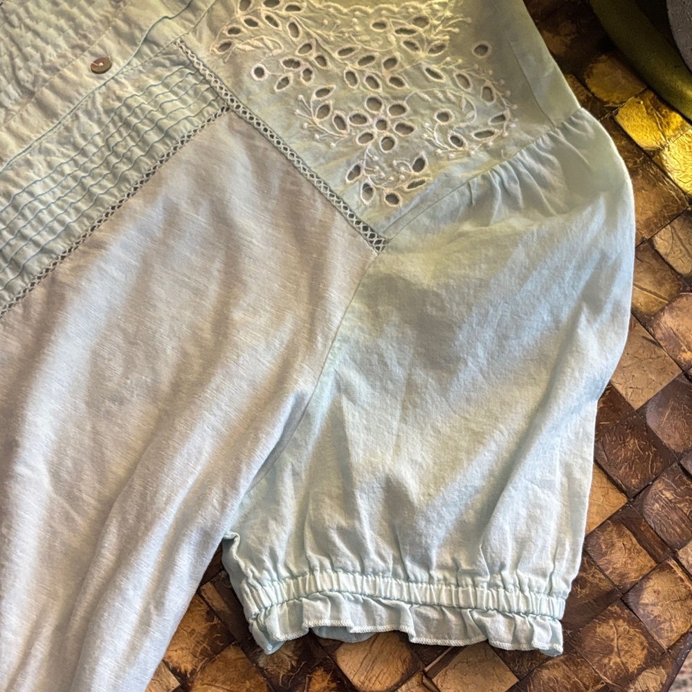 Lucky Brand light blue Eyelet Button-Down Blouse - Picture 3 of 4